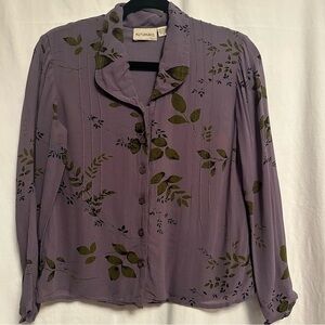 PUTUMAYO SZ S 100% Rayon Made India Purple Green Floral Buttoned Blouse Top